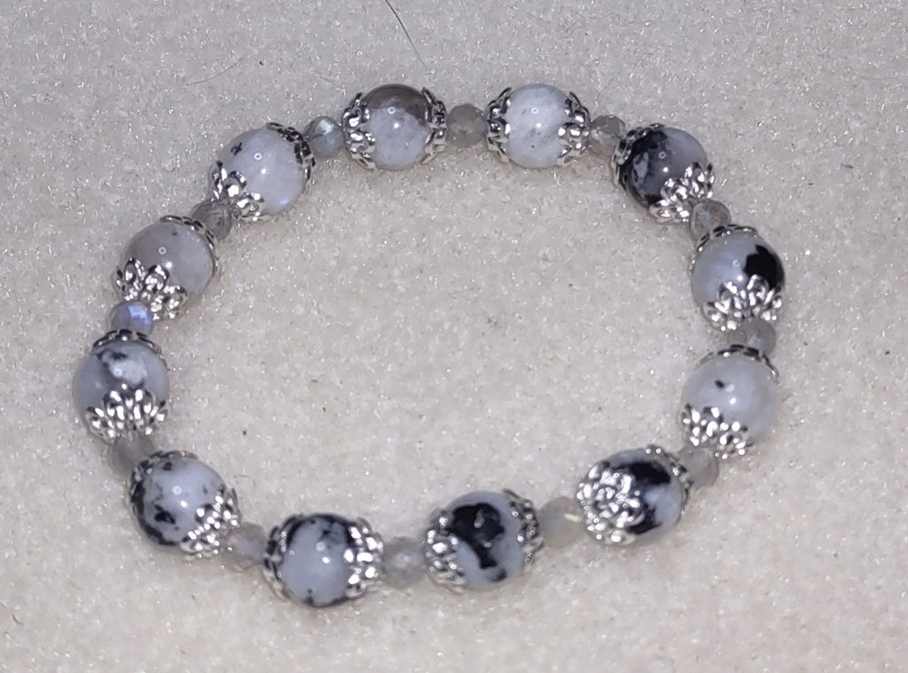 Bracelet: Moonstone with Black Tourmaline inclusions and Labradorite - small