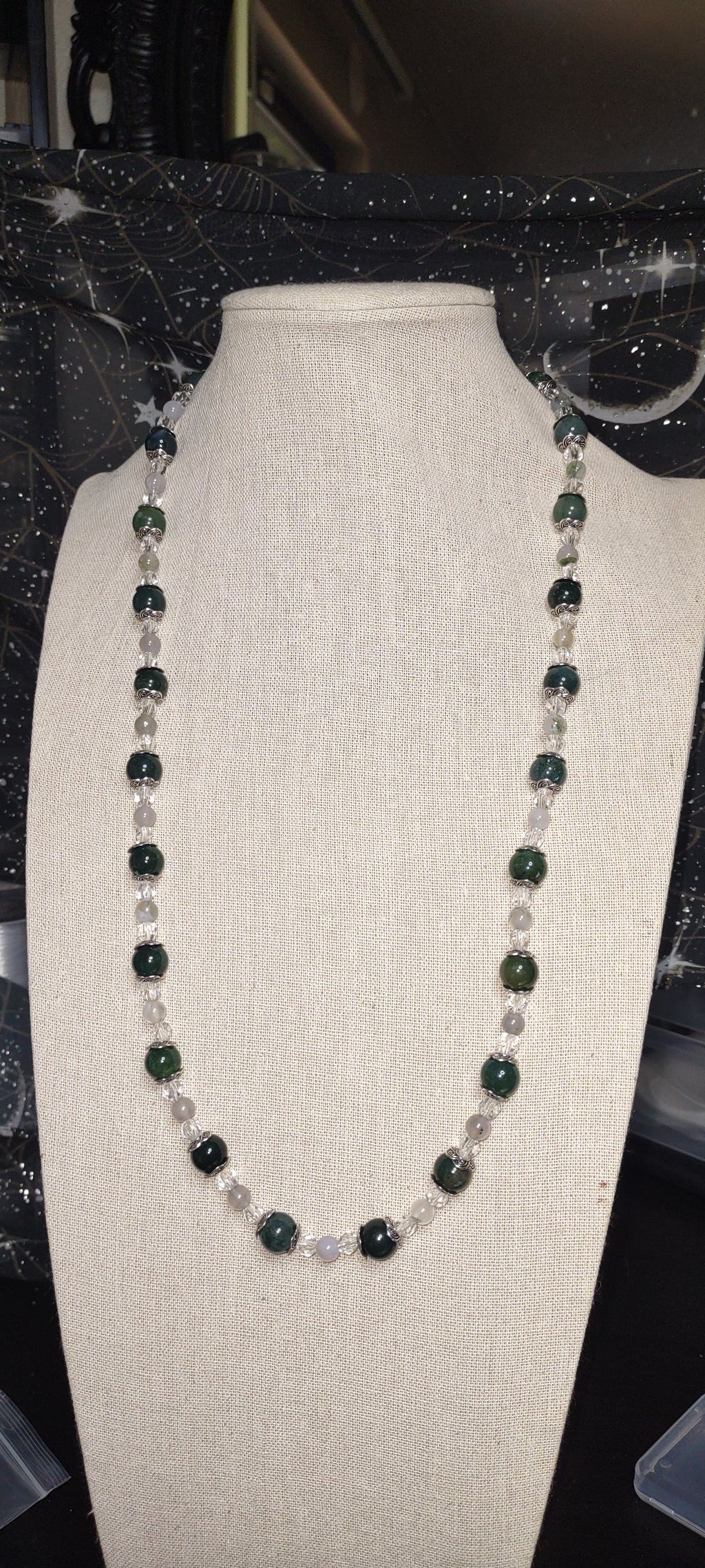 Necklace: Single Strand - Moss Agate and Quartz
