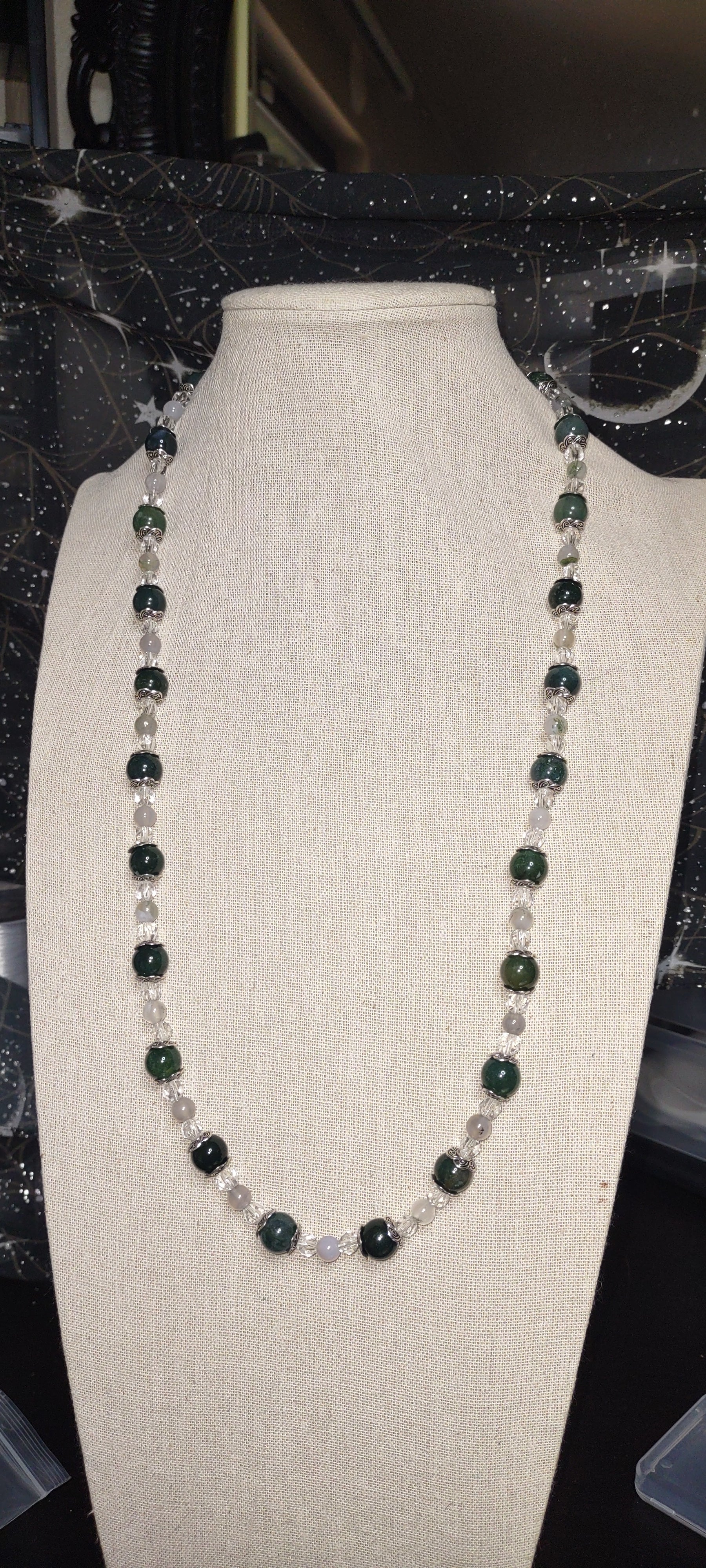 Necklace: Single Strand - Moss Agate and Quartz
