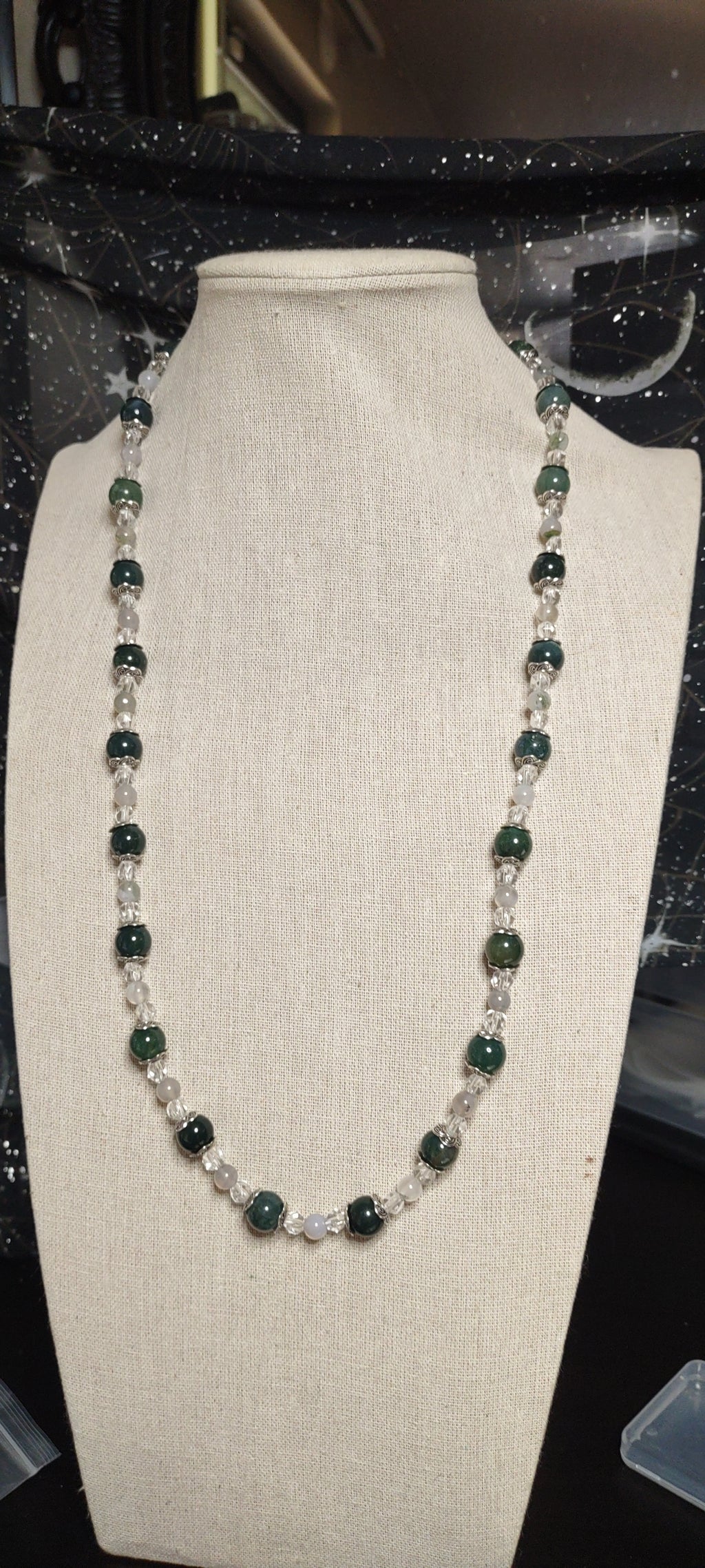 Necklace: Single Strand - Moss Agate and Quartz