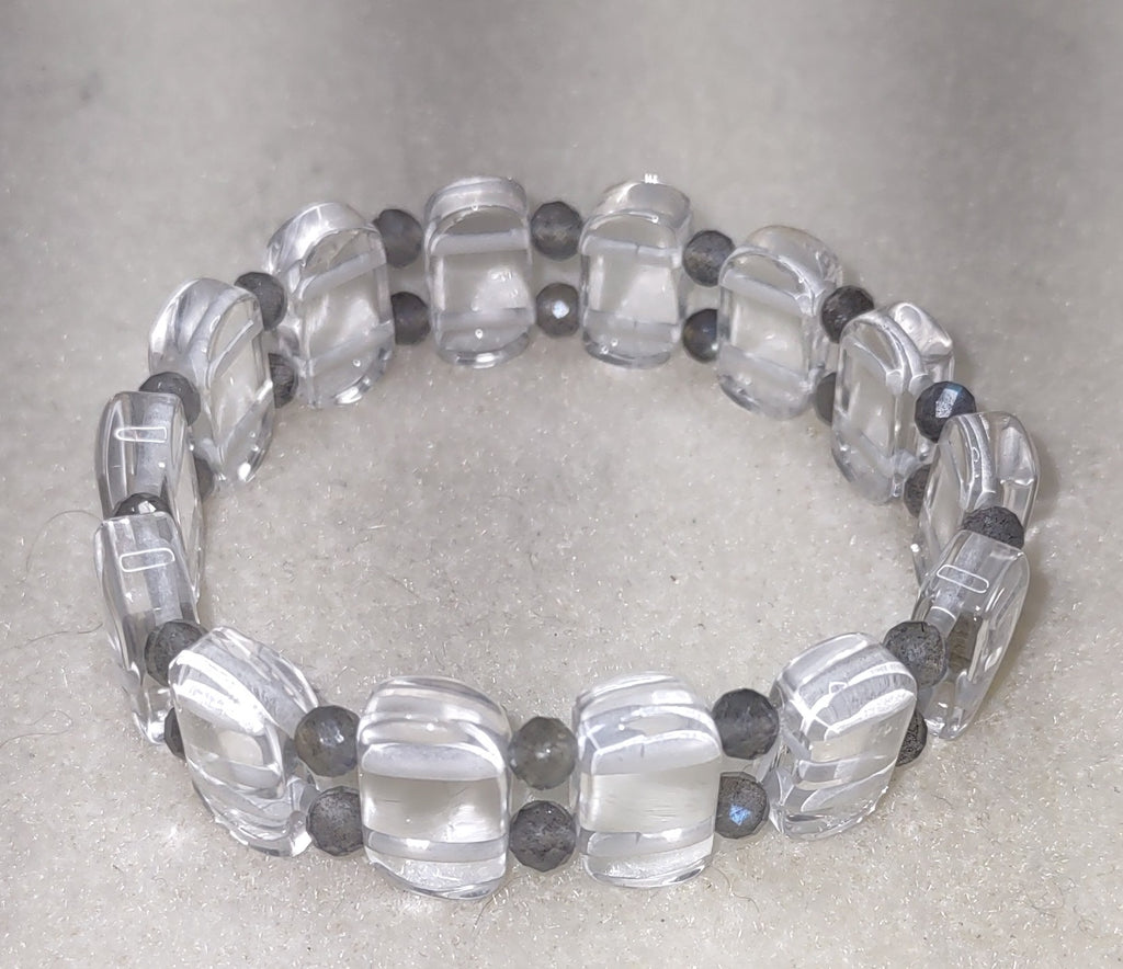 Bracelet: Quartz with Labradorite  - 6"