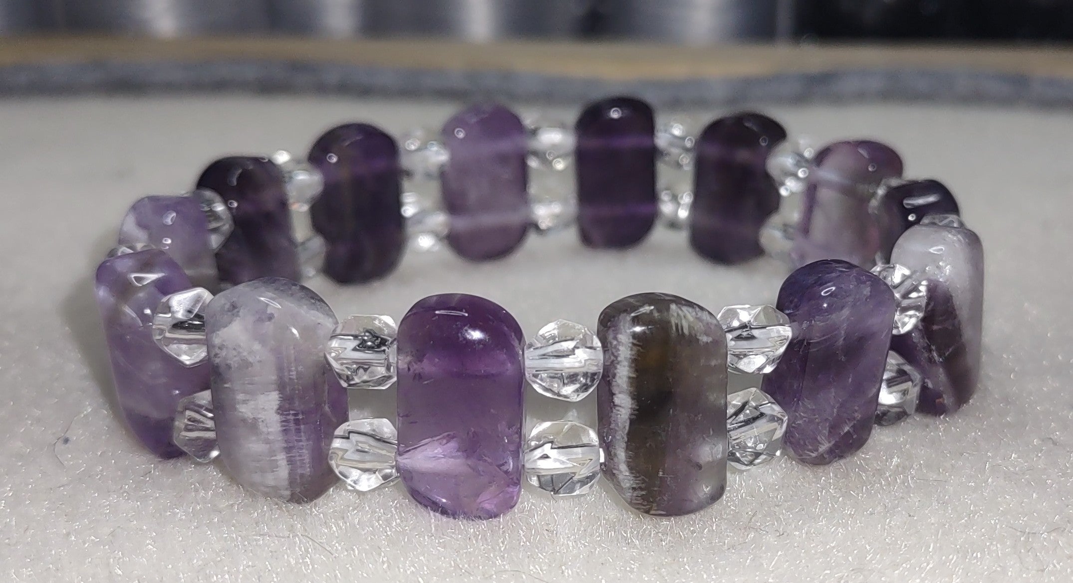 Bracelet: Amethyst with Quartz - 7"