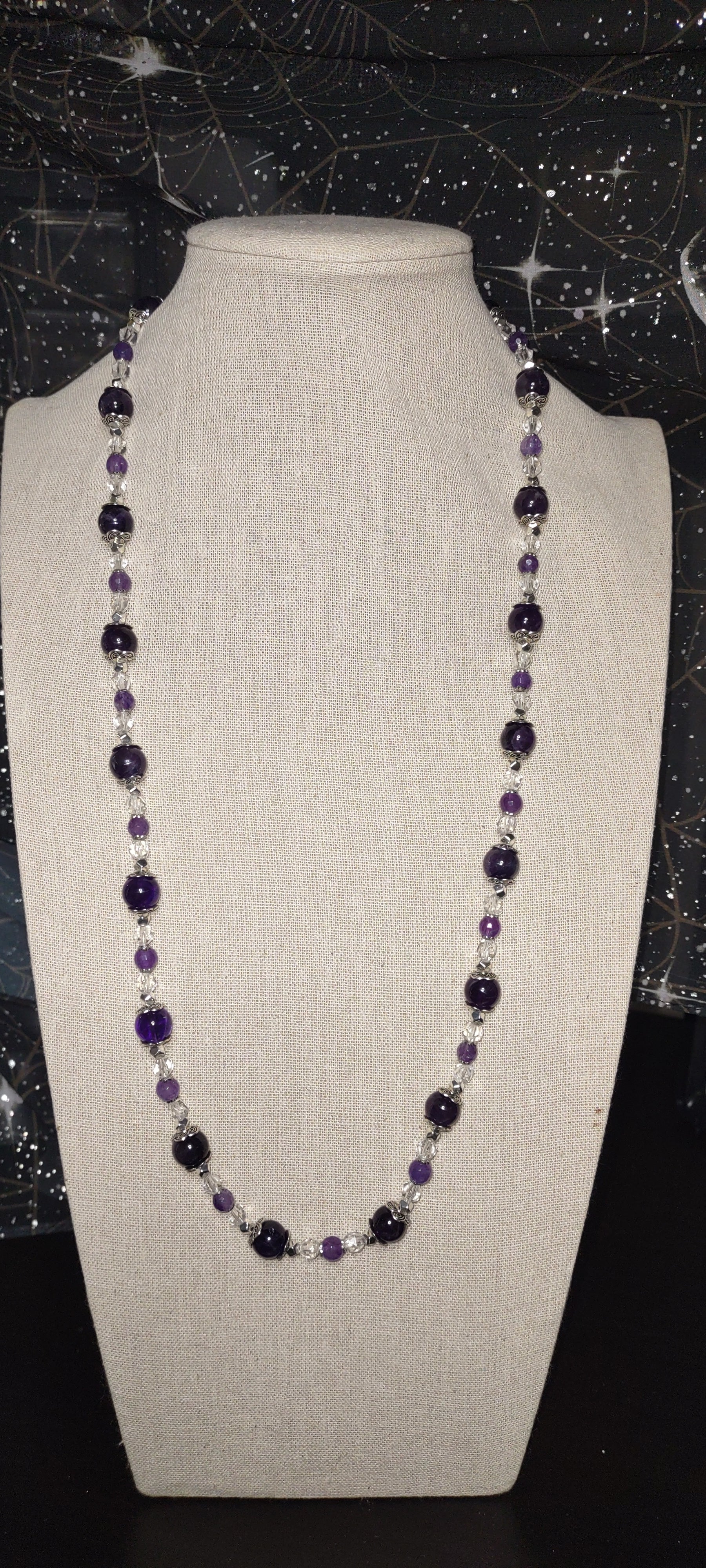 Necklace: Single Strand - Amethyst, Quartz, and Hematite