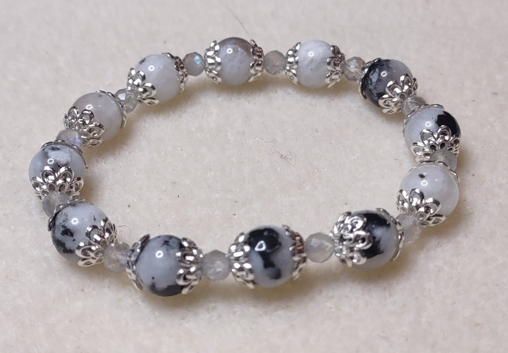 Bracelet: Moonstone with Black Tourmaline inclusions and Labradorite - small
