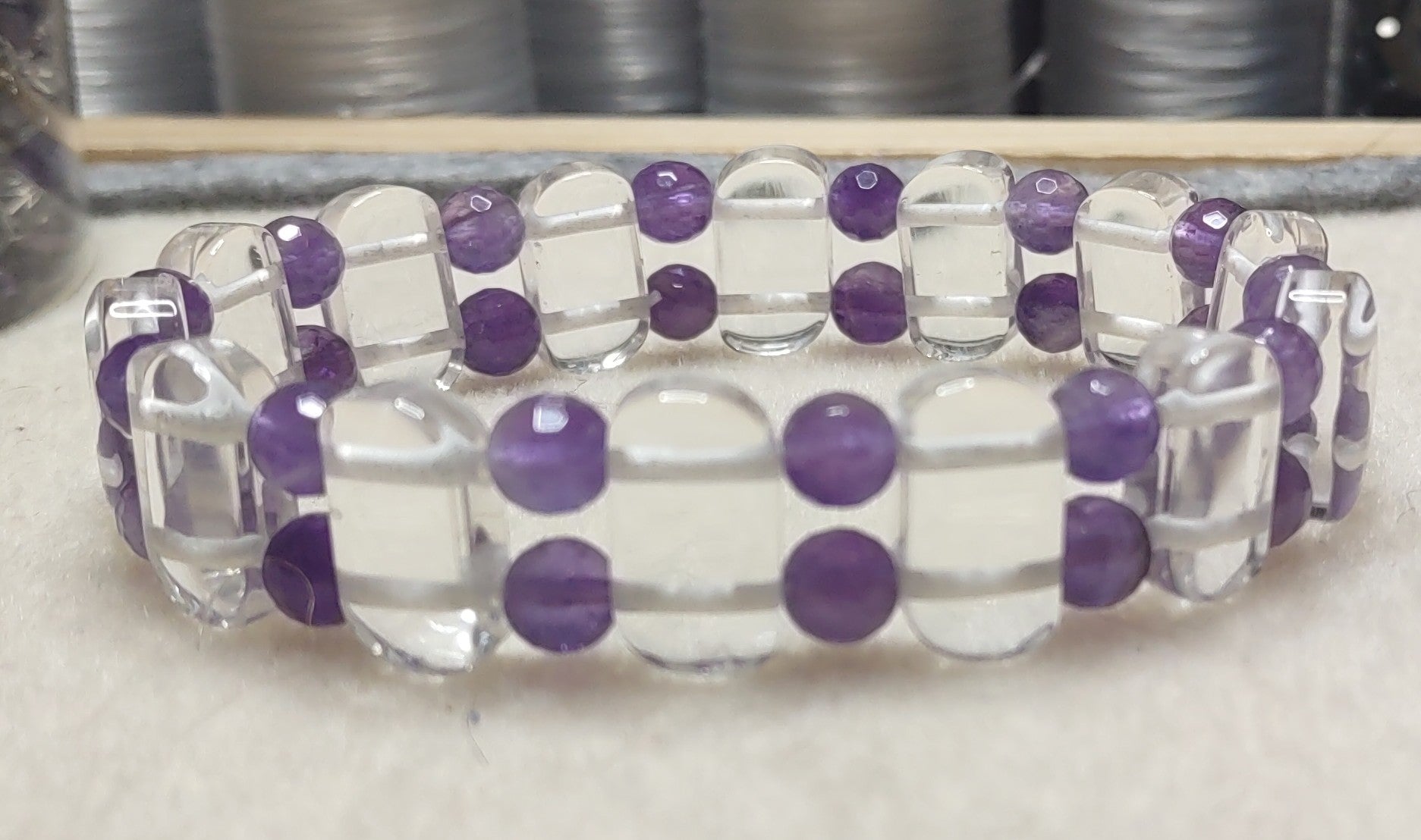 Bracelet: Quartz with Amethyst - 7"