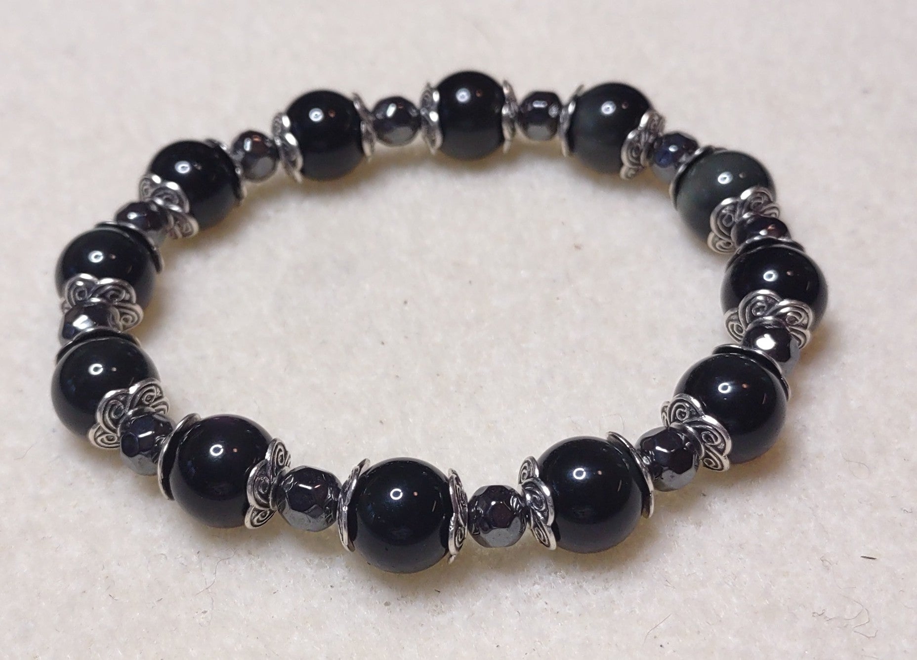 Bracelet: Rainbow Obsidian and Hematite