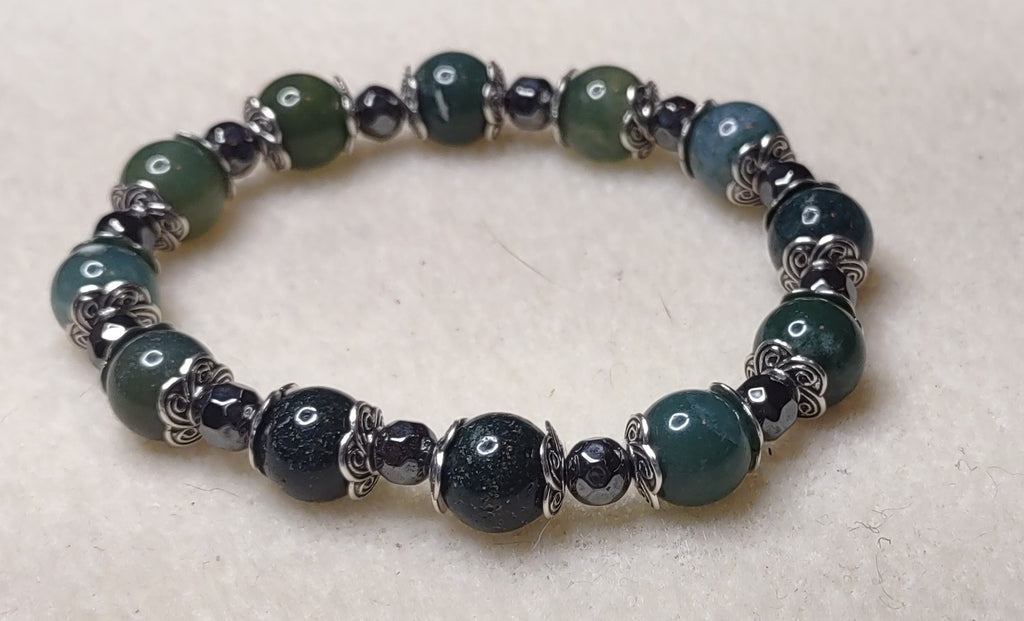 Bracelet: Moss Agate And Hematite