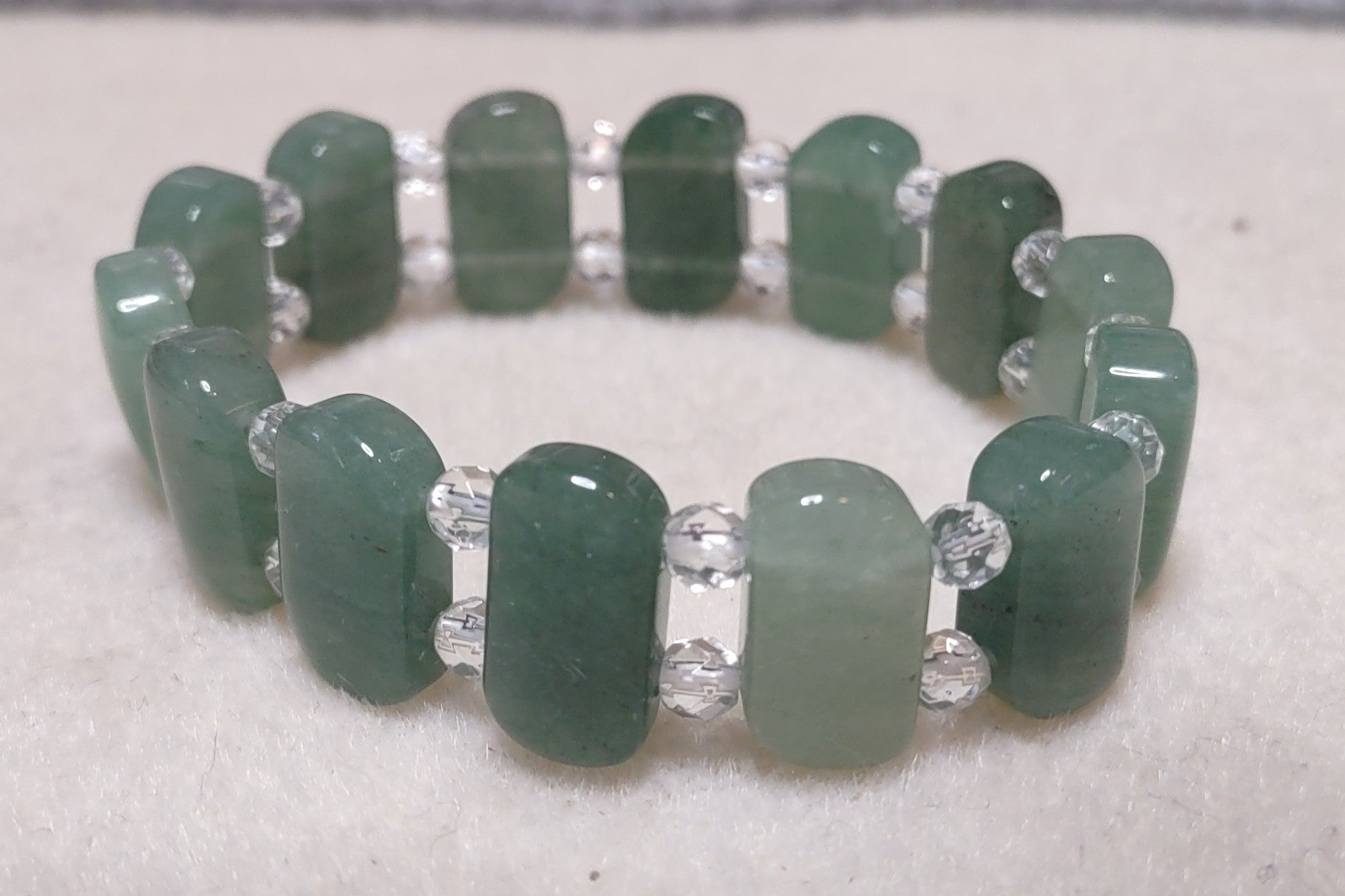 Bracelet: Green Adventurine with Quartz - 6"