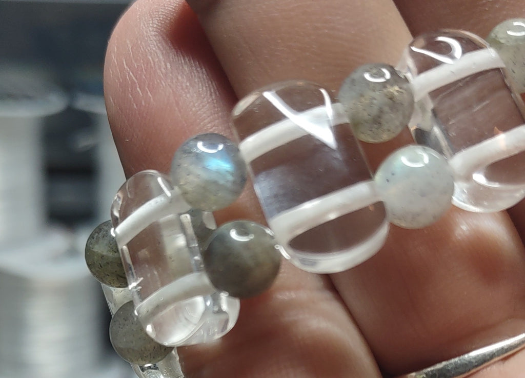 Bracelet: Quartz with Labradorite - 7"
